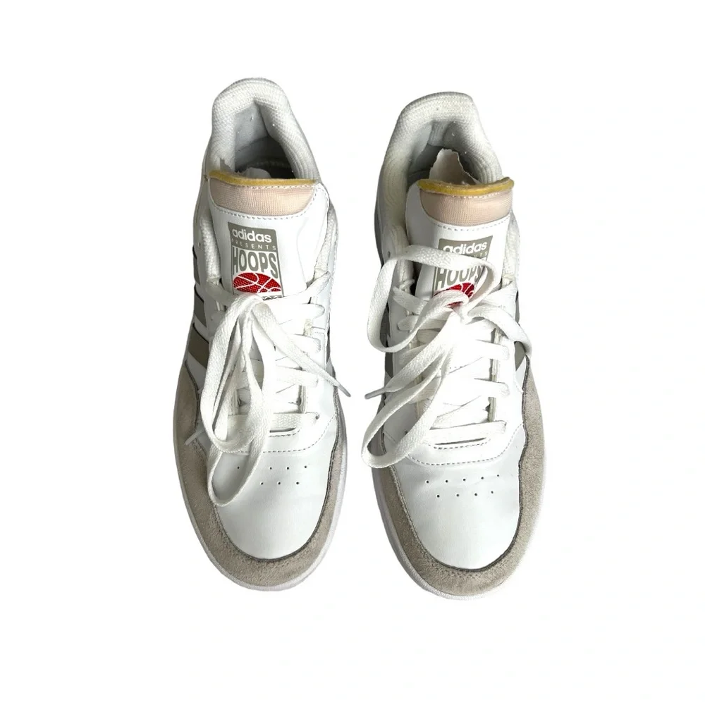 ADIDAS MENS HOOPS 3.0 LOW SNEAKER 3 STRIPE SHOES‎ NEUTRAL LEATHER SIZE 9